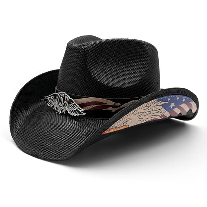 Men's Women's American Cowboy Hat Western Cowgirl Country Hat Sun Hat | Black - Foeran