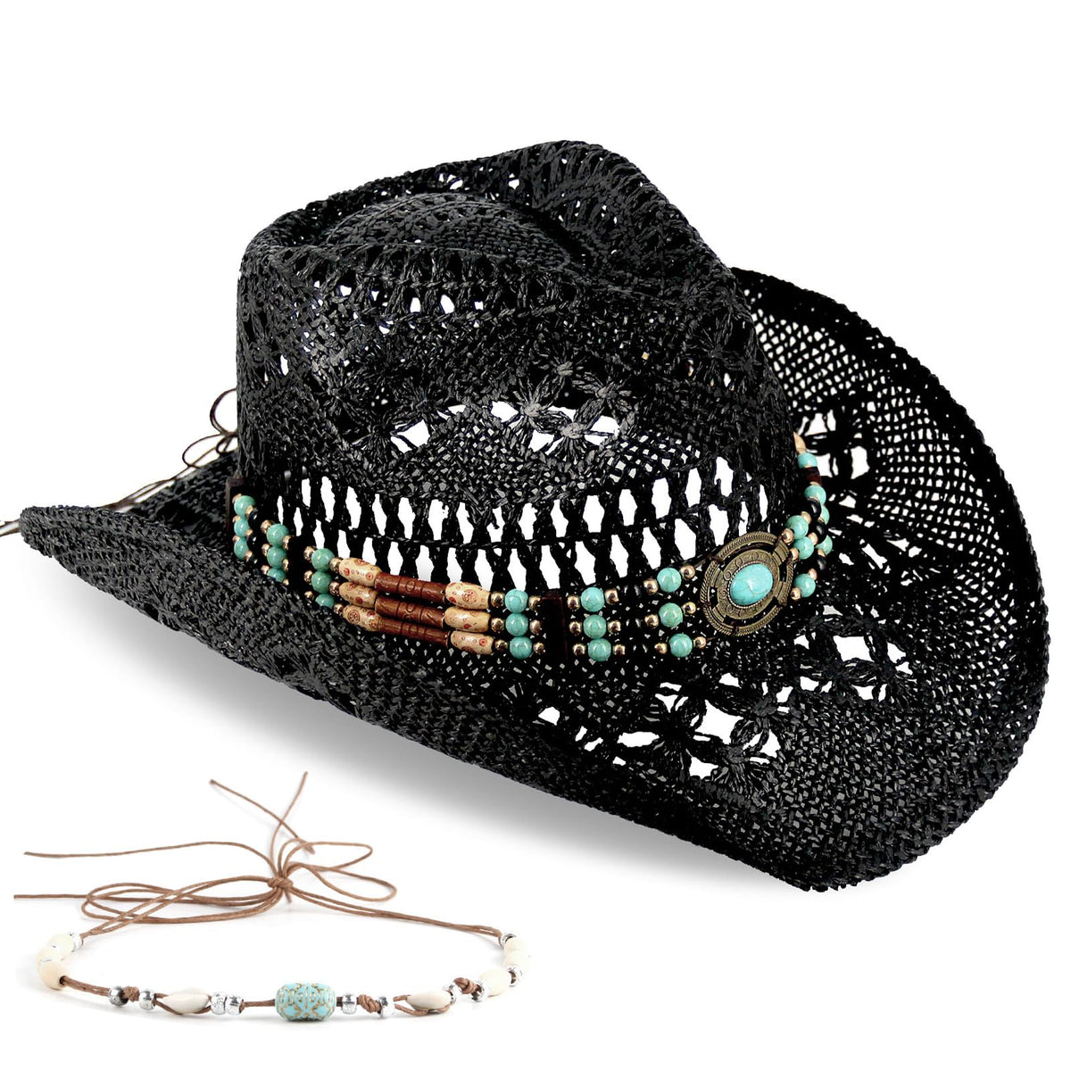 Classic Cowboy Hat For Men & Women Western Cowgirl Hat For Party Travel Beach | Black - Foeran