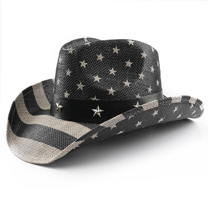 American Flag | Classic Men's & Women's Cowboy Hat Straw Cowgirl Hat | Vintage - Foeran