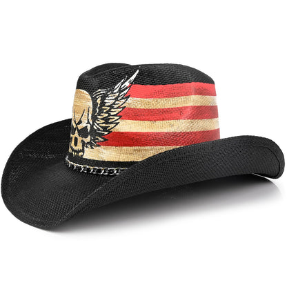 Rock Skull | Men's & Women's Cowboy Hat Straw Cowgirl Hat | Vintage - Foeran