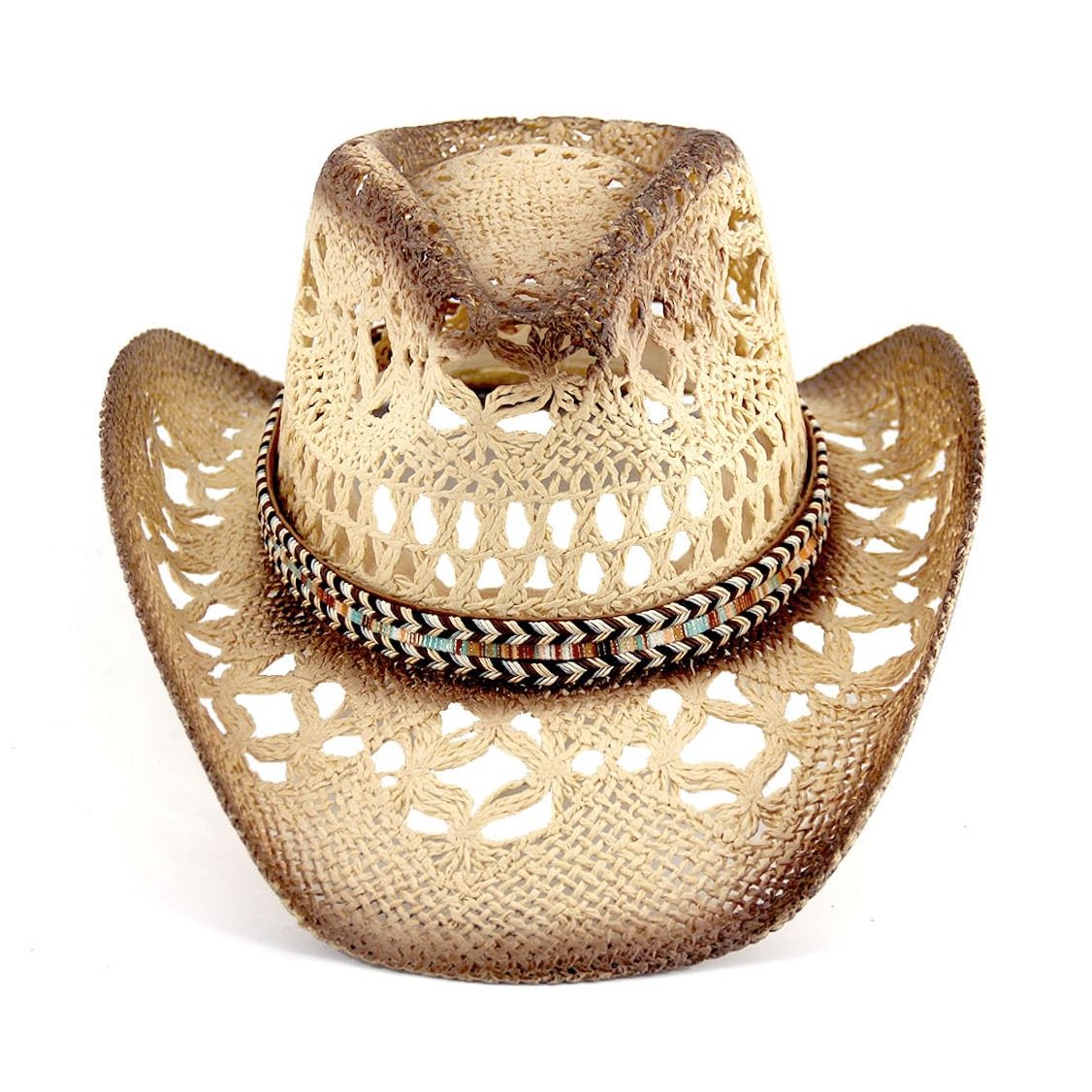 Woven Belt | Western Cowboy Hat For Women Men Cowgirl Hat Straw Country Hat Sun Hat | With Feather - Foeran
