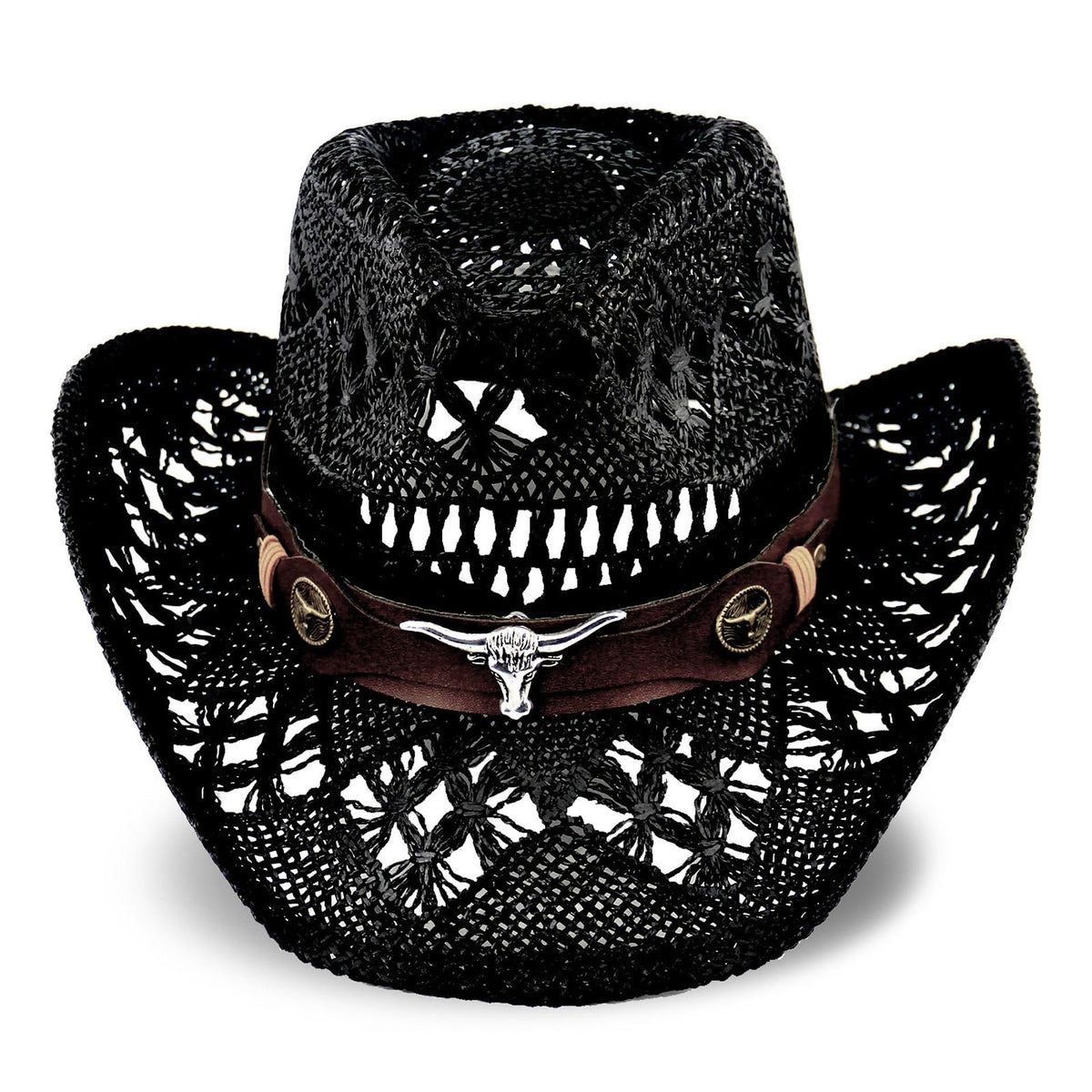 Men's Women's Straw Cowboy Hat Cowgirl Woven Sun Hat Country Hat | Black - Foeran