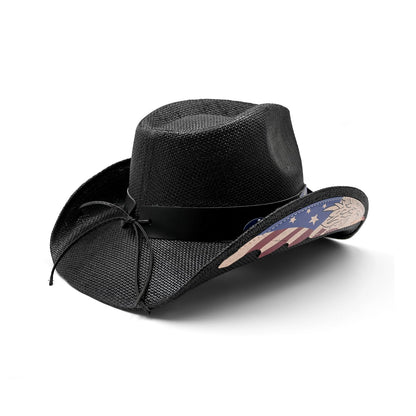 Men's Women's American Cowboy Hat Western Cowgirl Country Hat Sun Hat | Black - Foeran
