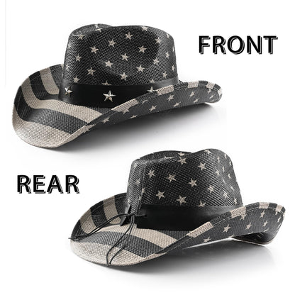 American Flag | Classic Men's & Women's Cowboy Hat Straw Cowgirl Hat | Vintage - Foeran