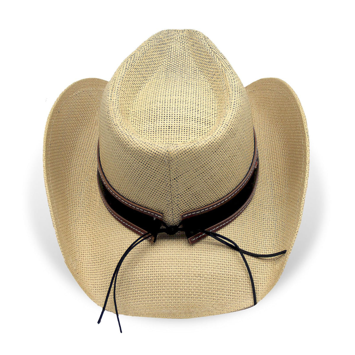 Cowboy Hat For Women Men Straw Cowgirl Hat W/ Faux Leather Embroideries | Beige - Foeran