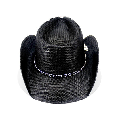 Rock Guitar | Special Men's & Women's Cowboy Hat Straw Cowgirl Hat | Black - Foeran