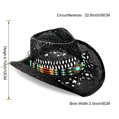 Classic Cowboy Hat For Men & Women Western Cowgirl Hat For Party Travel Beach | Black - Foeran