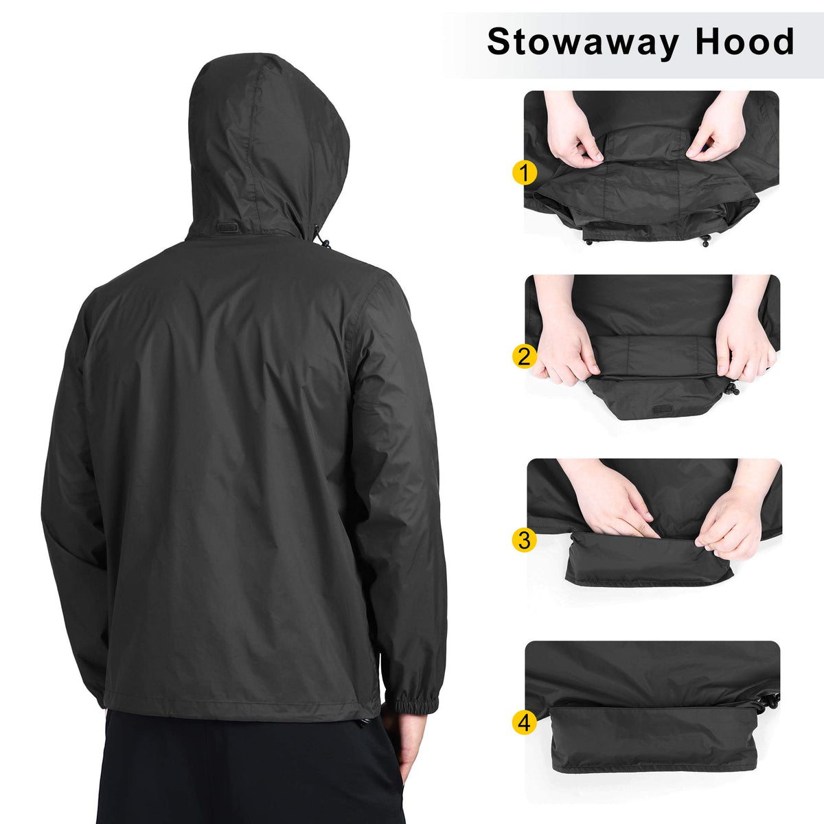 Men's Rain Jacket Waterproof Lightweight Packable Rain Shell Raincoat with Hood for Golf Hiking Travel - Foeran