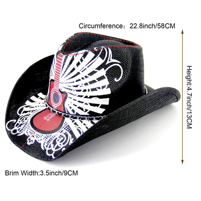 Rock Guitar | Special Men's & Women's Cowboy Hat Straw Cowgirl Hat | Black - Foeran