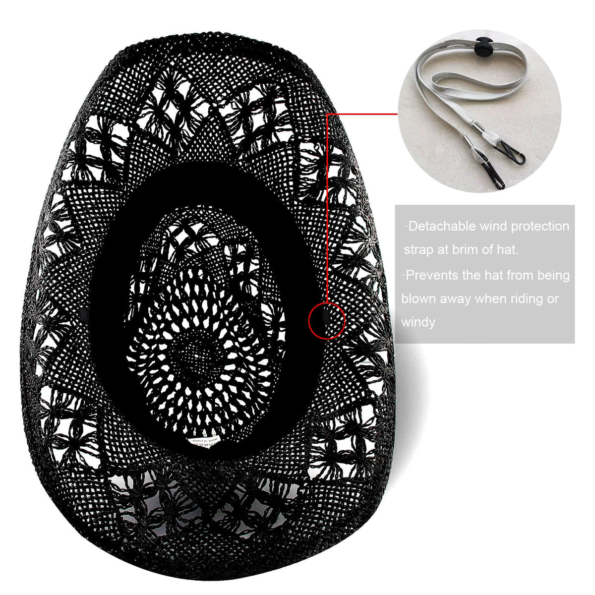 Men's Women's Straw Cowboy Hat Cowgirl Woven Sun Hat Country Hat | Black - Foeran