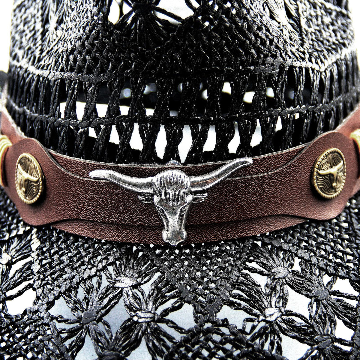 Men's Women's Straw Cowboy Hat Cowgirl Woven Sun Hat Country Hat | Black - Foeran