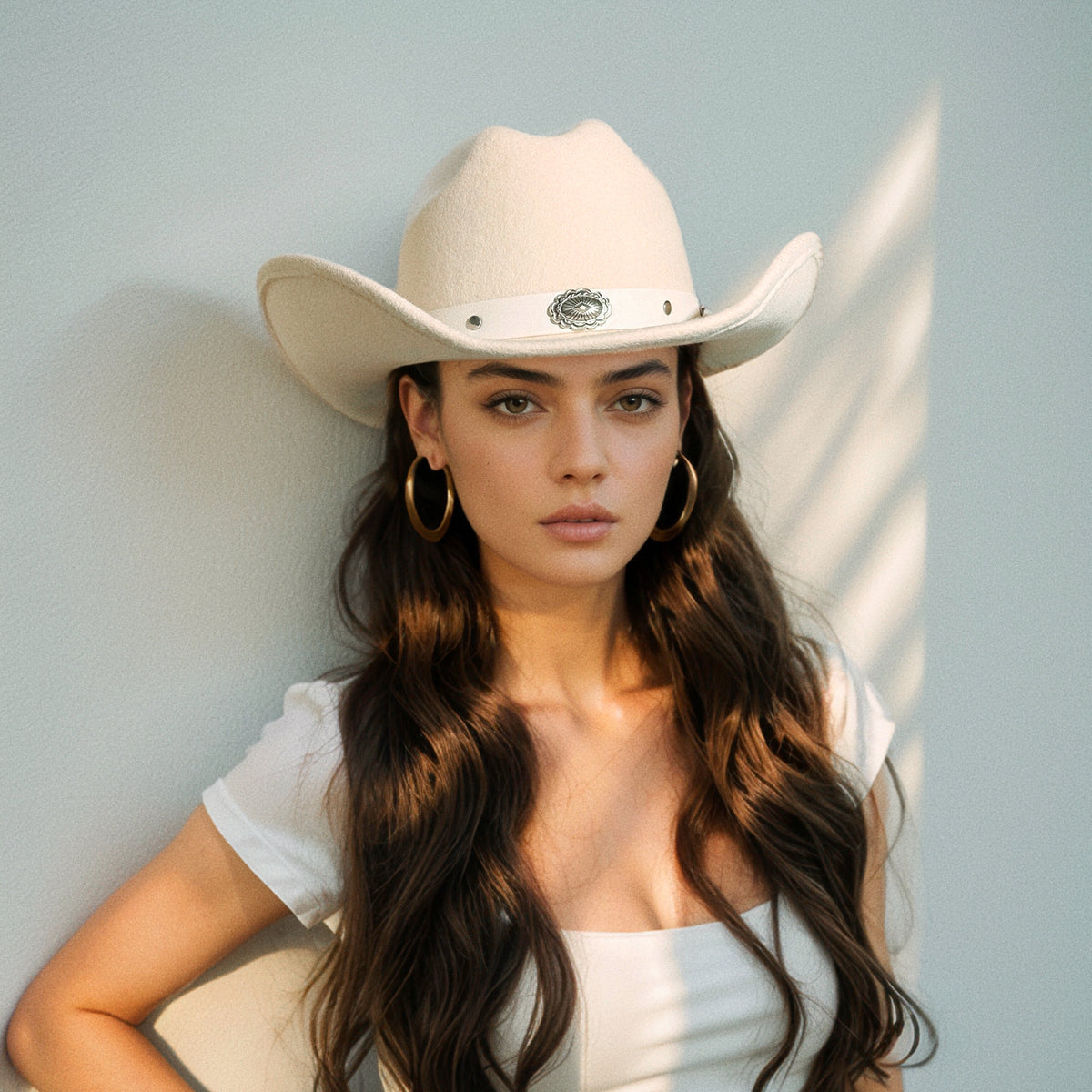 100% Wool - Men's Women's Felt Cowboy Hat Western Cowgirl Hat Country Hat with 2 Decorative Bands | White - Foeran